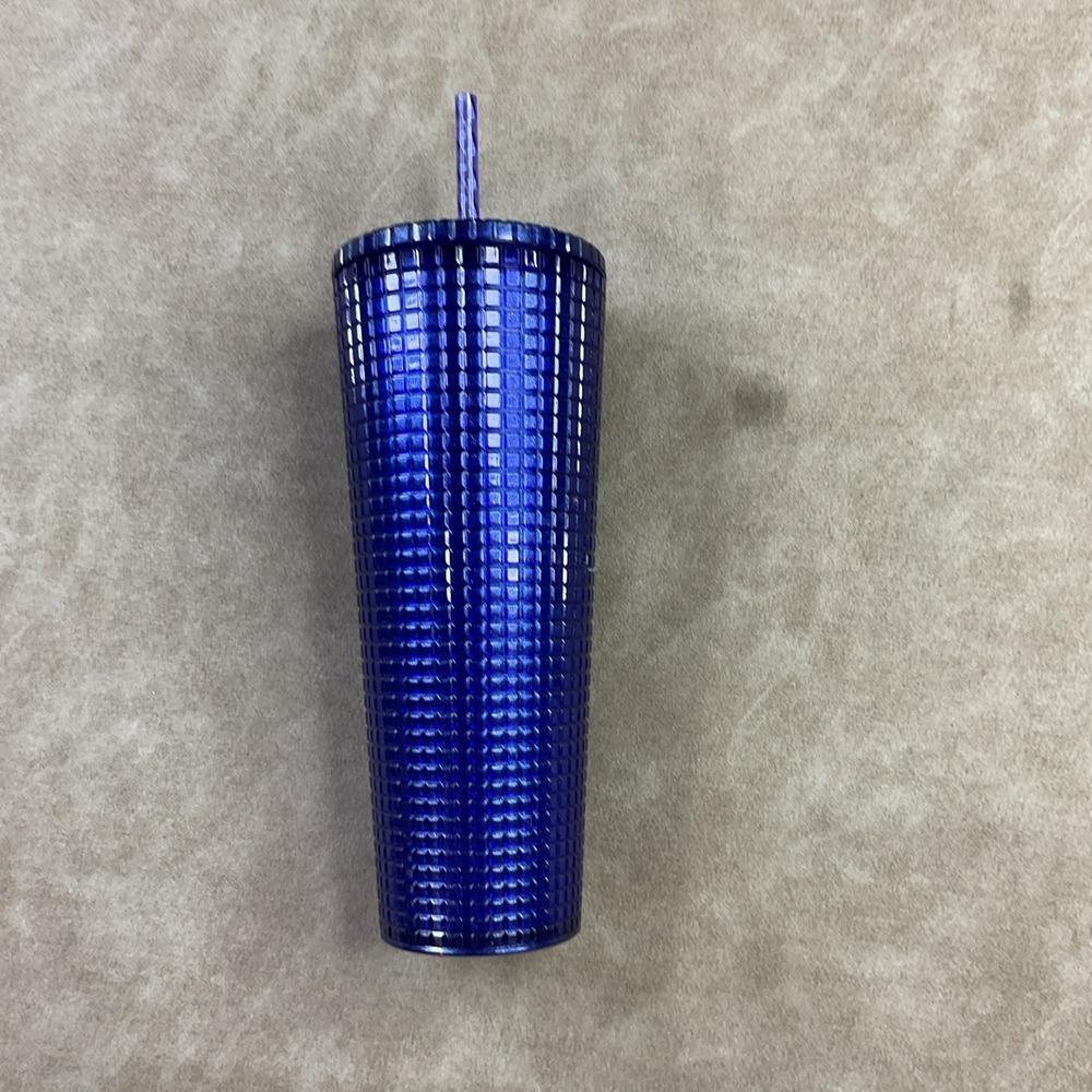 Starbucks Venti Cold Cup Tumbler 24 oz Blue Glitter Grid Textured Siren Logo - Picture 3 of 9